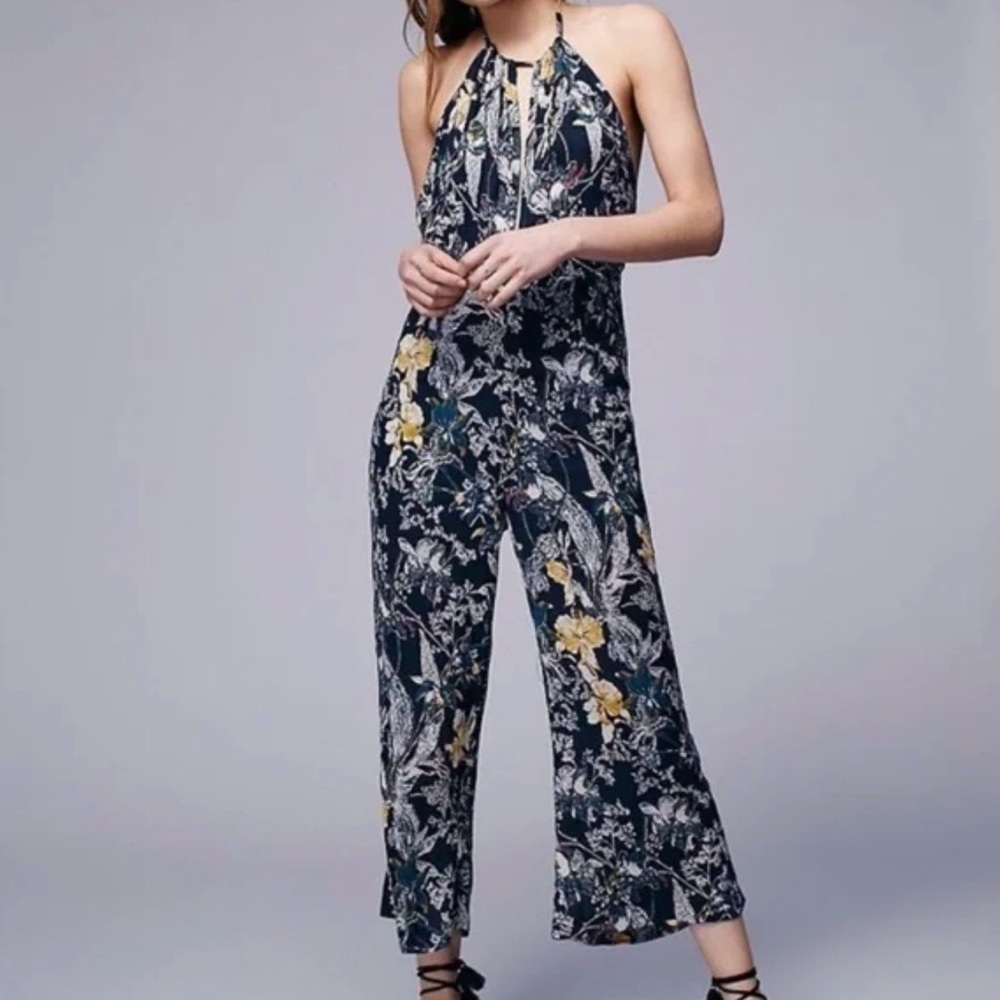 Free People Black and Yellow Floral Backless jumpsuit Size 2